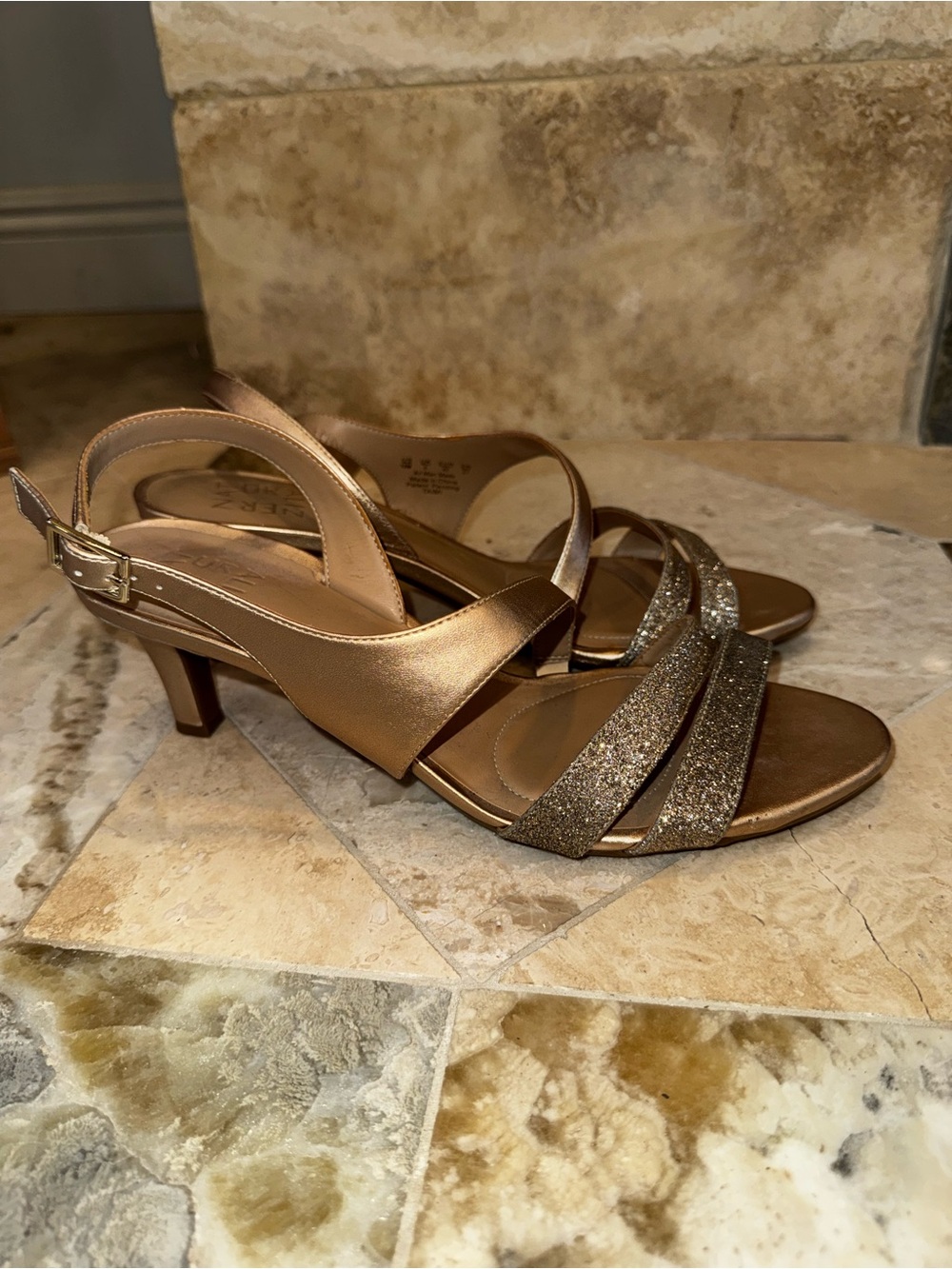 Naturalizer Women’s Size 10 Gold Metallic Glitter Strappy Heels Evening Sandals